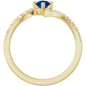 14K Yellow Gold Lab-Grown Blue Sapphire & 1/5 CTW Natural Diamond Bypass Ring – image 2
