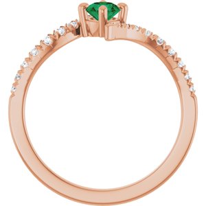 14K Rose Gold Lab-Grown Emerald & 1/5 CTW Natural Diamond Bypass Ring – image 2