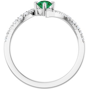 Sterling Silver Lab-Grown Emerald & 1/5 CTW Lab-Grown Diamond Bypass Ring – image 2