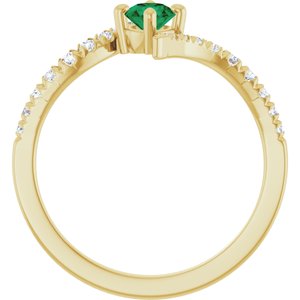 14K Yellow Gold Lab-Grown Emerald & 1/5 CTW Natural Diamond Bypass Ring – image 2