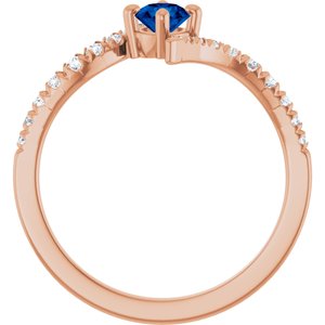 14K Rose Gold Lab-Grown Blue Sapphire & 1/5 CTW Natural Diamond Bypass Ring – image 2