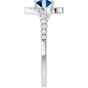 Platinum Lab-Grown Blue Sapphire & 1/5 CTW Lab-Grown Diamond Bypass Ring – image 4