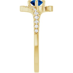 14K Yellow Gold Lab-Grown Blue Sapphire & 1/5 CTW Lab-Grown Diamond Bypass Ring – image 4