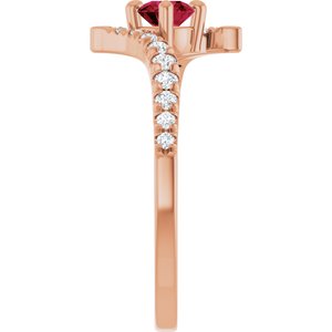 14K Rose Gold Lab-Grown Ruby & 1/5 CTW Lab-Grown Diamond Bypass Ring – image 4