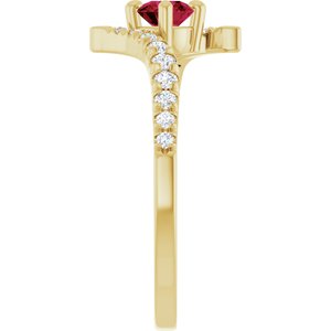 14K Yellow Gold Lab-Grown Ruby & 1/5 CTW Natural Diamond Bypass Ring – image 4