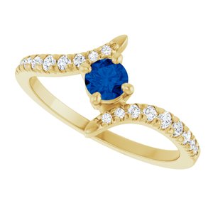 14K Yellow Gold Lab-Grown Blue Sapphire & 1/5 CTW Lab-Grown Diamond Bypass Ring – image 5