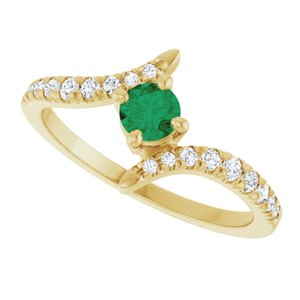 14K Yellow Gold Lab-Grown Emerald & 1/5 CTW Natural Diamond Bypass Ring – image 5
