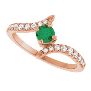 14K Rose Gold Lab-Grown Emerald & 1/5 CTW Lab-Grown Diamond Bypass Ring – image 5