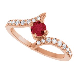 14K Rose Gold Lab-Grown Ruby & 1/5 CTW Natural Diamond Bypass Ring – image 5