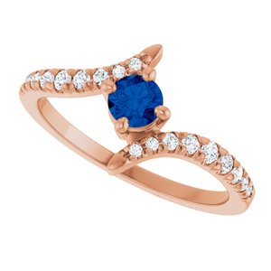 14K Rose Gold Lab-Grown Blue Sapphire & 1/5 CTW Natural Diamond Bypass Ring – image 5