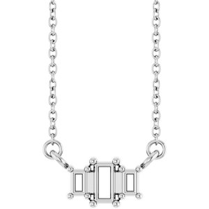 Platinum 4x2 mm Straight Baguette Three-Stone Bar Necklace 18" Mounting – image 2