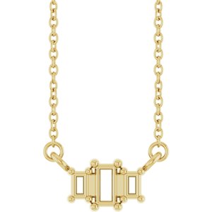 14K Yellow Gold 4x2 mm Straight Baguette Three-Stone Bar Necklace 18" Mounting – image 2