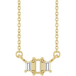 10K Yellow Gold 4x2 mm Straight Baguette .08 CTW Natural Diamond Semi-Set Three-Stone Bar 18" Necklace – image 2