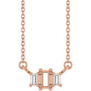 14K Rose Gold 4x2 mm Straight Baguette .08 CTW Lab-Grown Diamond Semi-Set Three-Stone Bar 18" Necklace – image 4