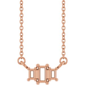 14K Rose Gold 4x2 mm Straight Baguette Three-Stone Bar Necklace 18" Mounting – image 2