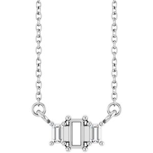 10K White Gold 4x2 mm Straight Baguette .08 CTW Lab-Grown Diamond Semi-Set Three-Stone Bar 18" Necklace – image 4