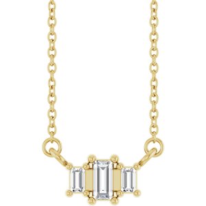 10K Yellow Gold 4x2 mm Straight Baguette .08 CTW Natural Diamond Semi-Set Three-Stone Bar 18" Necklace