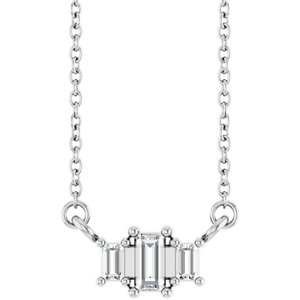 Platinum 4x2 mm Straight Baguette .08 CTW Lab-Grown Diamond Semi-Set Three-Stone Bar 18" Necklace
