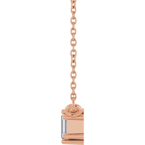 14K Rose Gold 4x2 mm Straight Baguette .08 CTW Lab-Grown Diamond Semi-Set Three-Stone Bar 18" Necklace – image 5