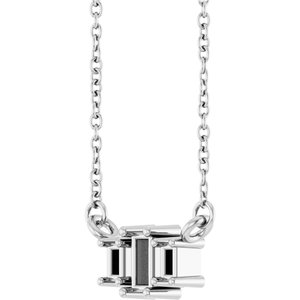 10K White Gold 4x2 mm Straight Baguette Three-Stone Bar Necklace 18" Mounting – image 4