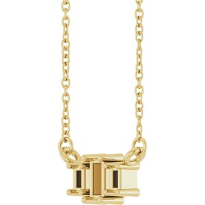 14K Yellow Gold 4x2 mm Straight Baguette Three-Stone Bar Necklace 18" Mounting – image 4