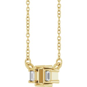 10K Yellow Gold 4x2 mm Straight Baguette .08 CTW Natural Diamond Semi-Set Three-Stone Bar 18" Necklace – image 4