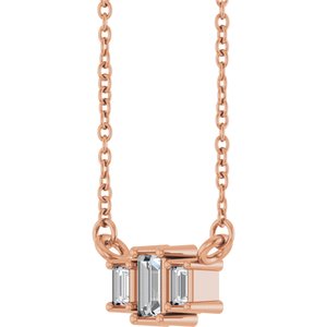 14K Rose Gold 4x2 mm Straight Baguette .08 CTW Natural Diamond Semi-Set Three-Stone Bar 18" Necklace – image 3