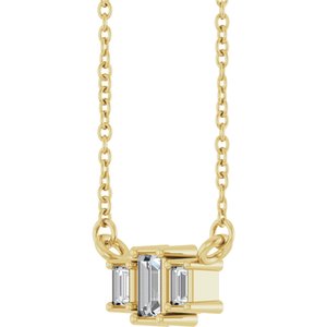 10K Yellow Gold 4x2 mm Straight Baguette .08 CTW Natural Diamond Semi-Set Three-Stone Bar 18" Necklace – image 3