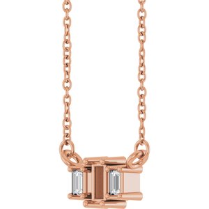 14K Rose Gold 4x2 mm Straight Baguette .08 CTW Lab-Grown Diamond Semi-Set Three-Stone Bar 18" Necklace – image 2