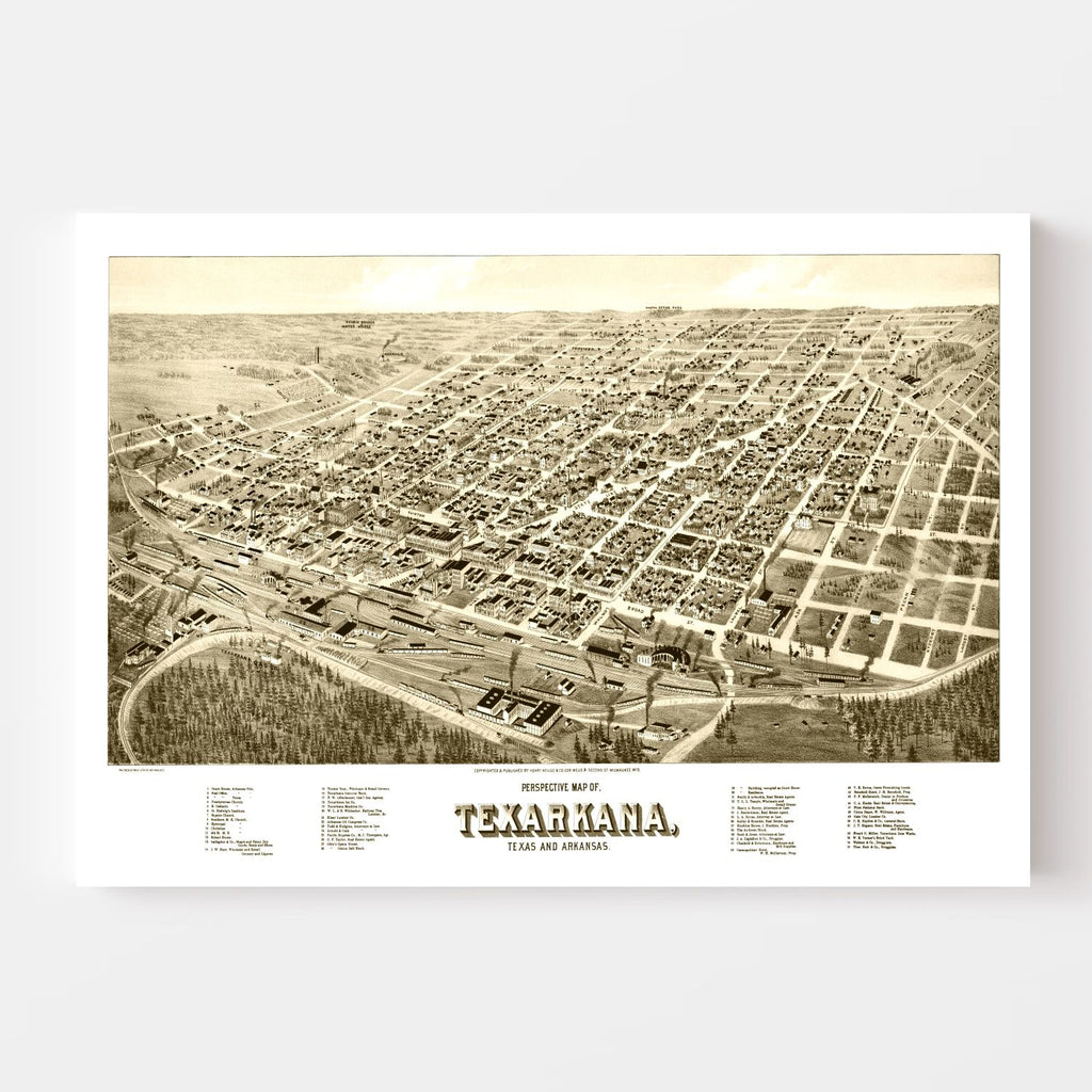 Vintage Map of Texarkana, Texas 1888