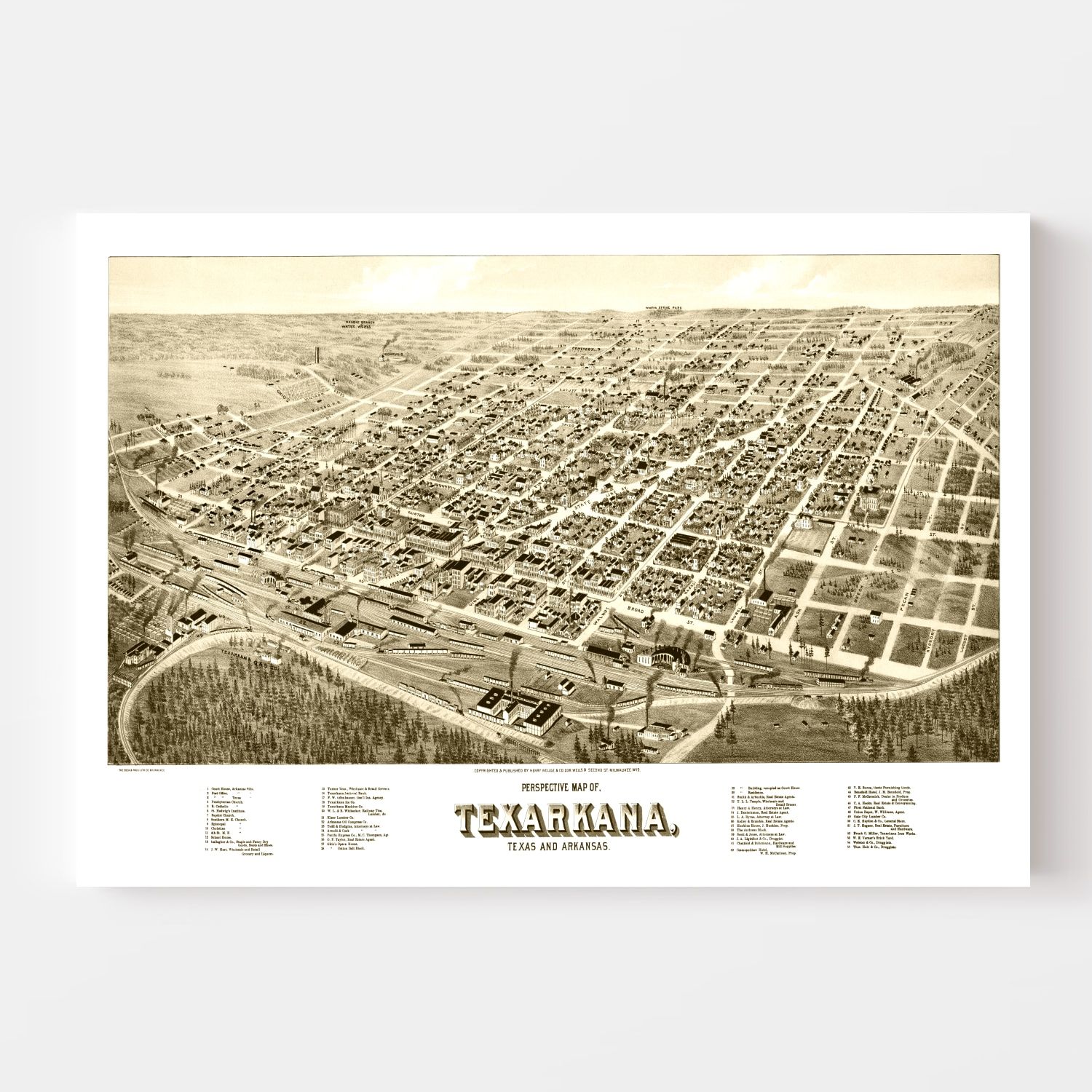 Vintage Map of Texarkana, Texas 1888