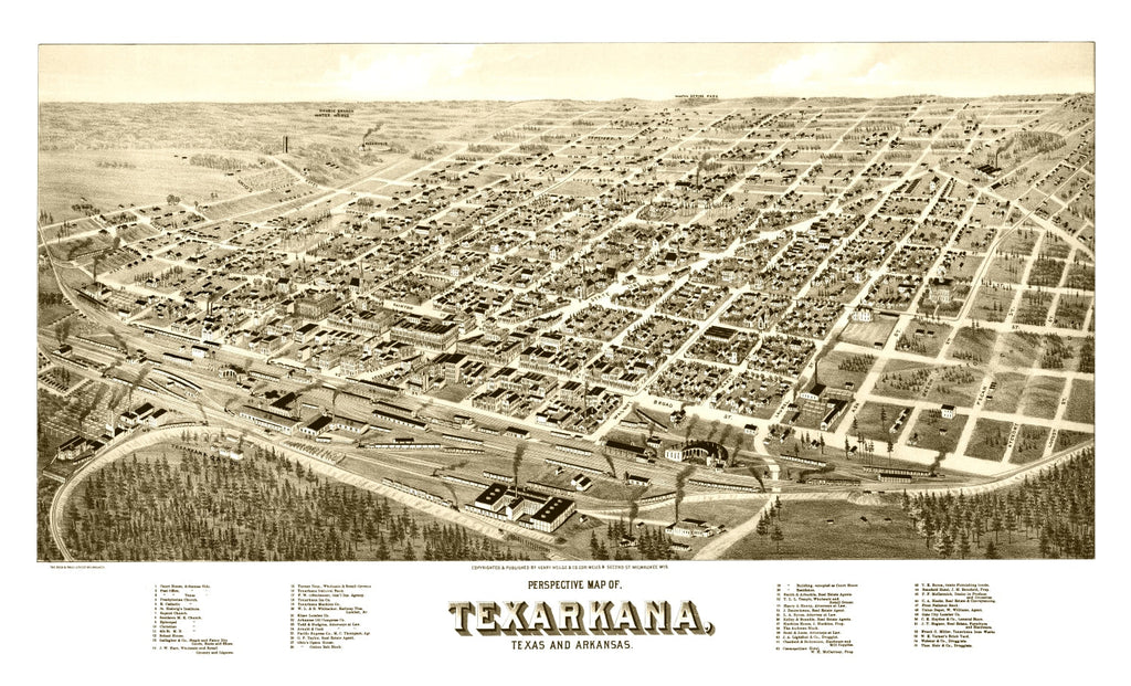 Vintage Map of Texarkana, Texas 1888