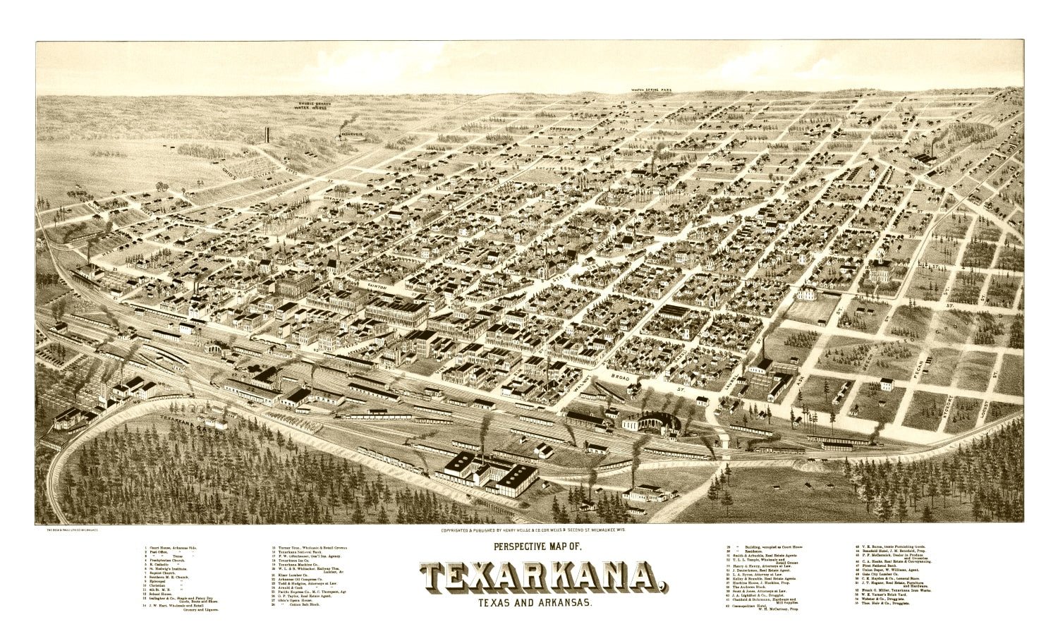 Vintage Map of Texarkana, Texas 1888