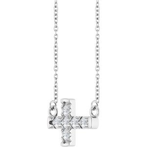 14K White Gold 1/4 CTW Natural Diamond Sideways Cross 18" Necklace – image 2