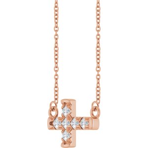 14K Rose Gold 2.2 mm Round Accented Sideways Cross 18" Necklace – image 3