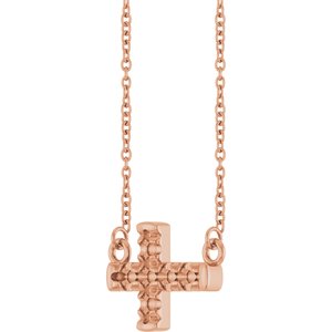 14K Rose Gold 2.2 mm Round Accented Sideways Cross 18" Necklace – image 4