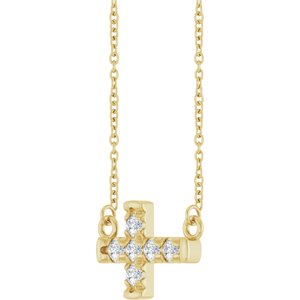 10K Yellow Gold 2.2 mm Round Accented Sideways Cross 18" Necklace – image 3