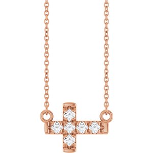 14K Rose Gold 1/4 CTW Natural Diamond Sideways Cross 18" Necklace