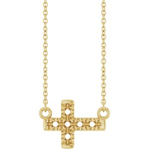 10K Yellow Gold 2.2 mm Round Accented Sideways Cross 18" Necklace – image 2