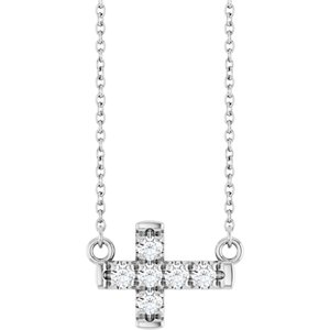 Platinum 1/4 CTW Lab-Grown Diamond Sideways Cross 18" Necklace