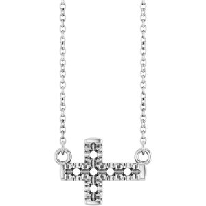 10K White Gold 2.2 mm Round Accented Sideways Cross 18" Necklace – image 2