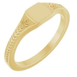 14K Yellow Gold Wheat Pattern Signet Ring