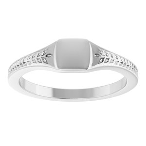 14K White Gold Wheat Pattern Signet Ring – image 3