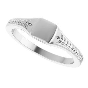 14K White Gold Wheat Pattern Signet Ring – image 5