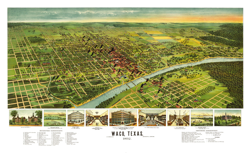 Vintage Map of Waco, Texas 1892
