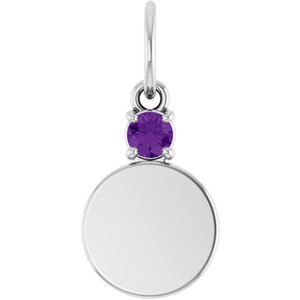 Sterling Silver Engravable Natural Amethyst Round Pendant