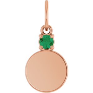 14K Rose Gold Engravable Natural Emerald Round Pendant
