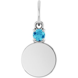 10K White Gold Engravable Natural Zircon Round Pendant
