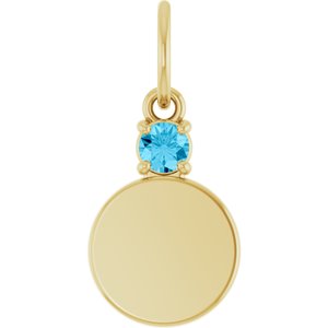10K Yellow Gold Engravable Natural Aquamarine Round Pendant