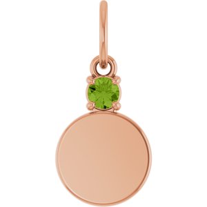 14K Rose Gold Engravable Natural Peridot Round Pendant